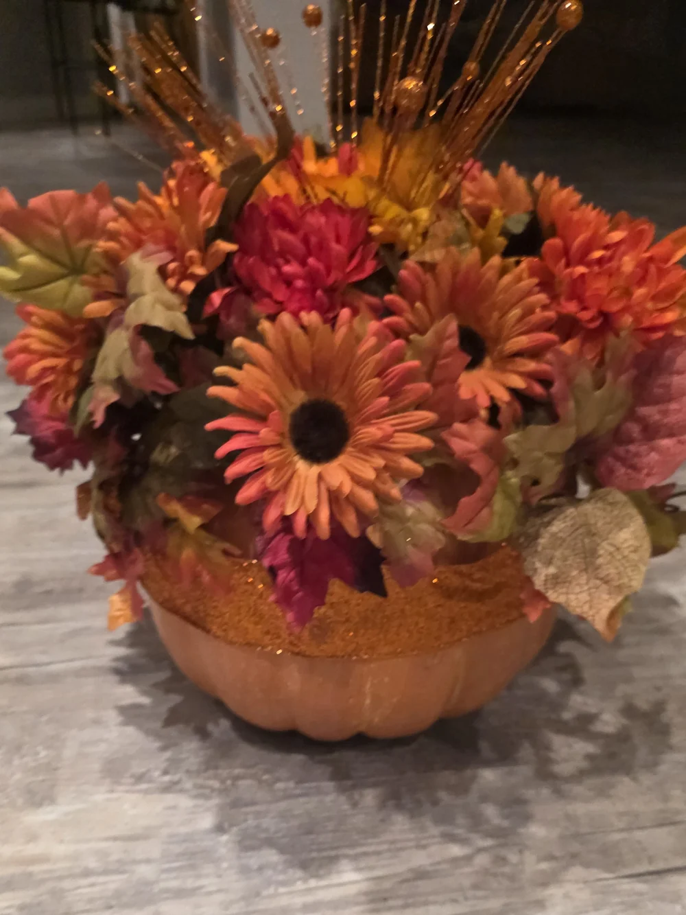 Source Unknown Orange and Gold Autumn Pumpkin Floral Arrangement